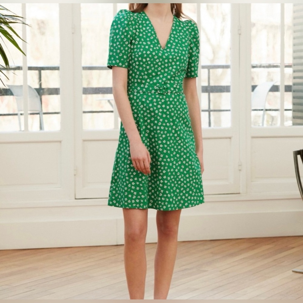 CLAUDIE PIERLOT Rumeur Floral Belted Mini Vintage Dress 100% Cotton